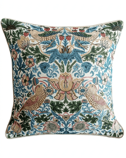 William Morris Strawberry Thief Jacquard Tapestry Pillow Cover — Blue