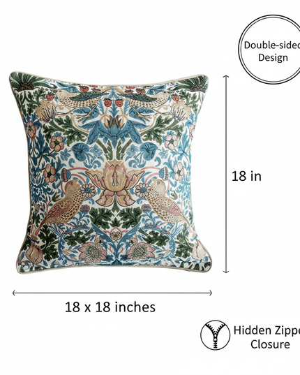 Strawberry Thief Blue Pillow Cover Annotated
