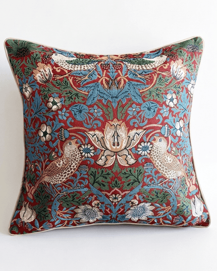 William Morris Strawberry Thief Jacquard Tapestry Pillow Cover — Red