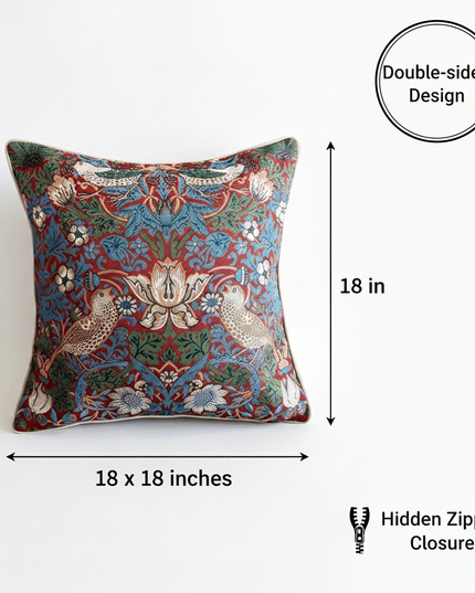 Strawberry Thief Red Pillow Cover Annotated