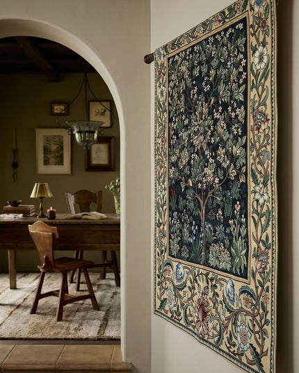 William Morris Tree of Life Medieval Jacquard Tapestry Wall Hanging - Blue Floral