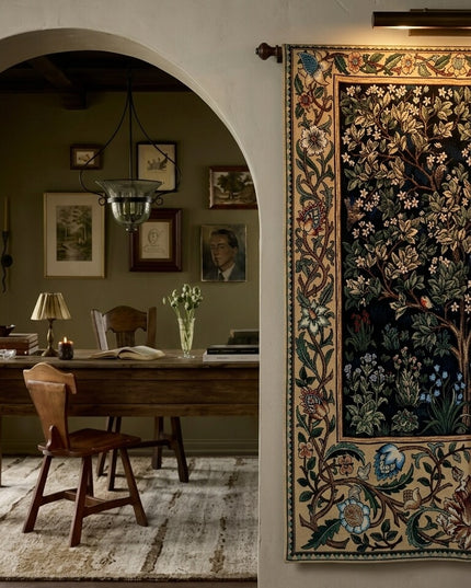 William Morris Tree of Life Medieval Jacquard Tapestry Wall Hanging - Blue Floral