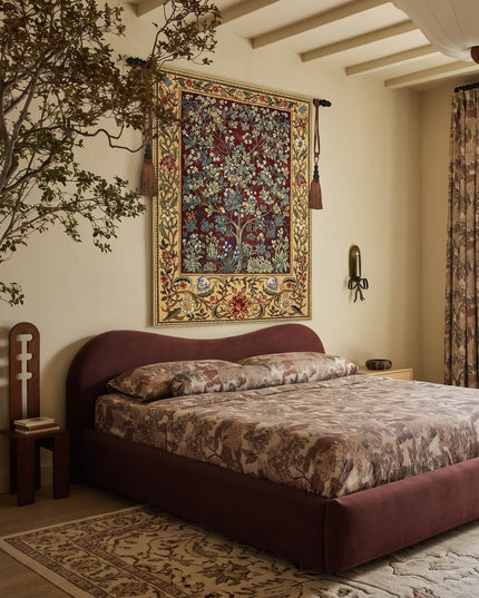 William Morris Tree of Life Medieval Jacquard Tapestry Wall Hanging - Ruby Red