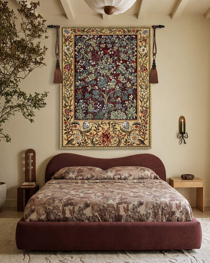 William Morris Tree of Life Medieval Jacquard Tapestry Wall Hanging - Ruby Red