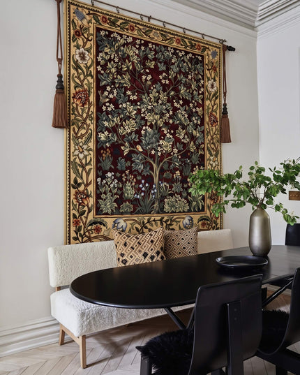 William Morris Tree of Life Medieval Jacquard Tapestry Wall Hanging - Ruby Red