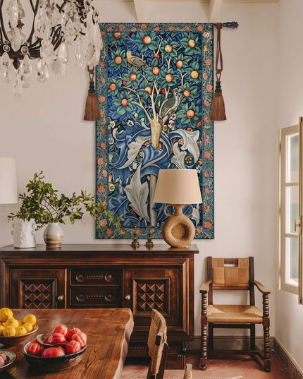 William Morris Woodpecker Fine Fruit Tree Tapestry Wall Hanging