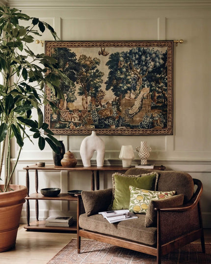 17th-Century Flemish Verdure Tapestry- Peacock & Fountain Verdure