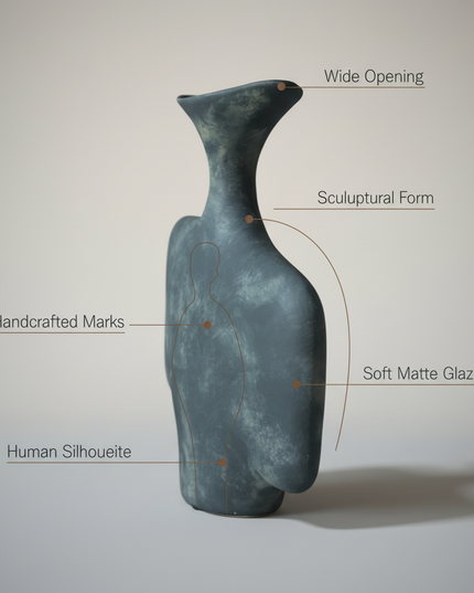 Blue-Grey Ceramic Vase Detail Callouts