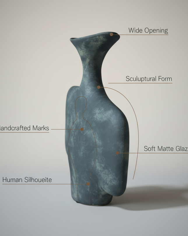Blue-Grey Ceramic Vase Detail Callouts
