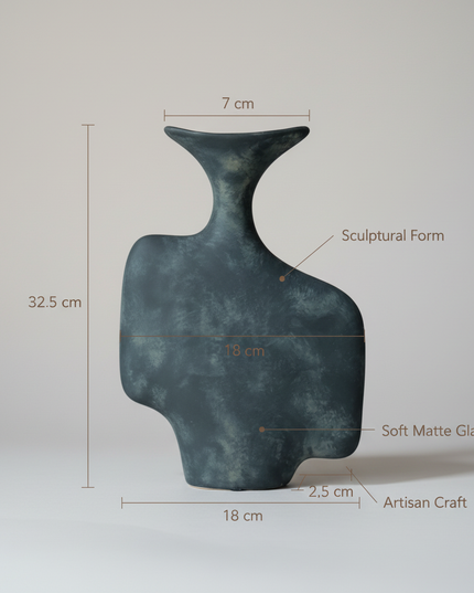 Blue-Grey Ceramic Vase with Dimensions
