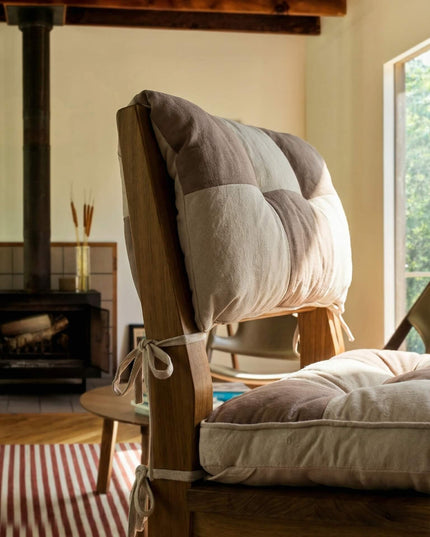 Vintage-Soft Linen-Cotton Checkered Chair Cushion Covers - Filling & Removable Ties