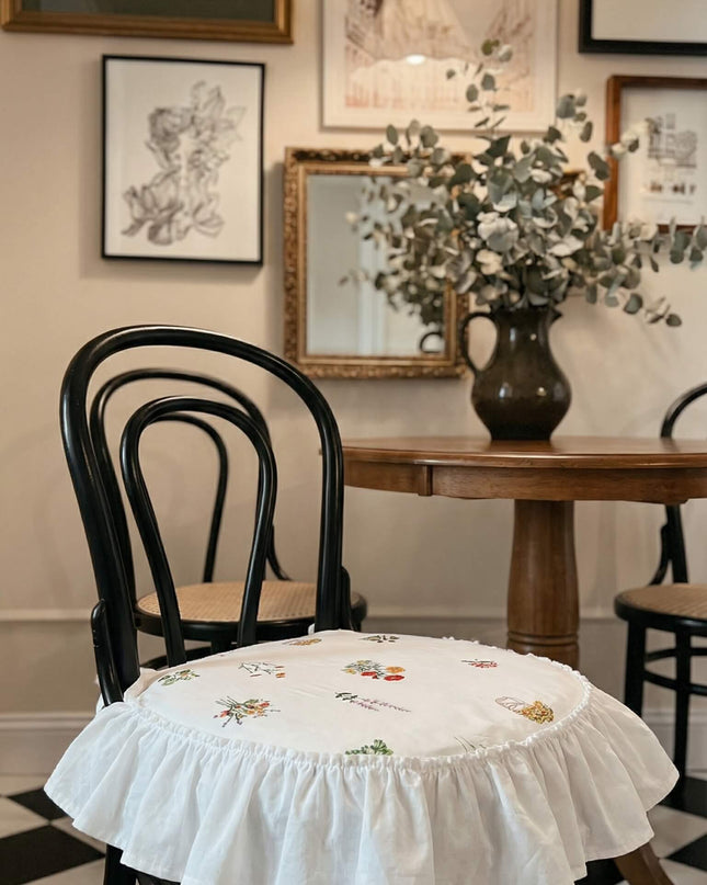 Embroidered Floral Linen Lotus-Leaf Chair Cushion