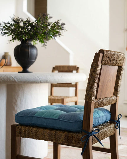 Vintage-Soft Linen-Cotton Checkered Chair Cushion Covers - Filling & Removable Ties