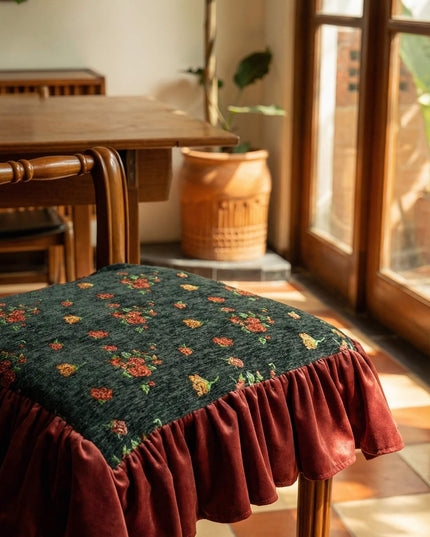 Embroidered Floral Chenille Ruffled Chair Cushion Covers- Winter Cotton