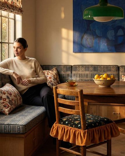 Embroidered Floral Chenille Ruffled Chair Cushion Covers- Winter Cotton