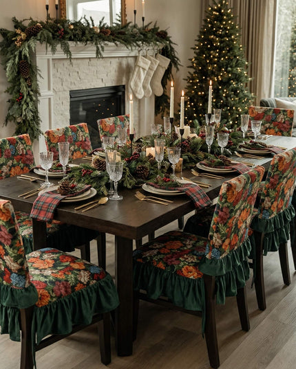 Vintage Embroidered Floral Chenille Ruffled Chair Cushion Set - Cotton Filled