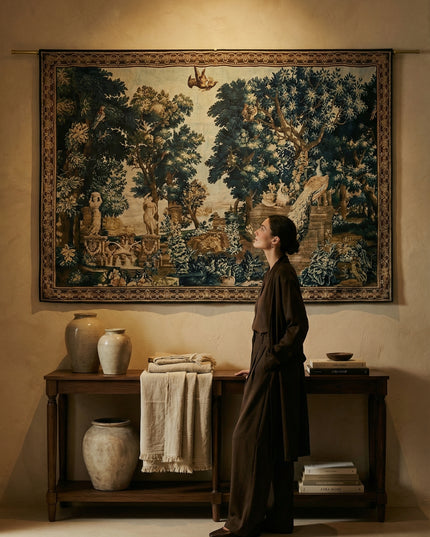 17th-Century Flemish Verdure Tapestry- Peacock & Fountain Verdure