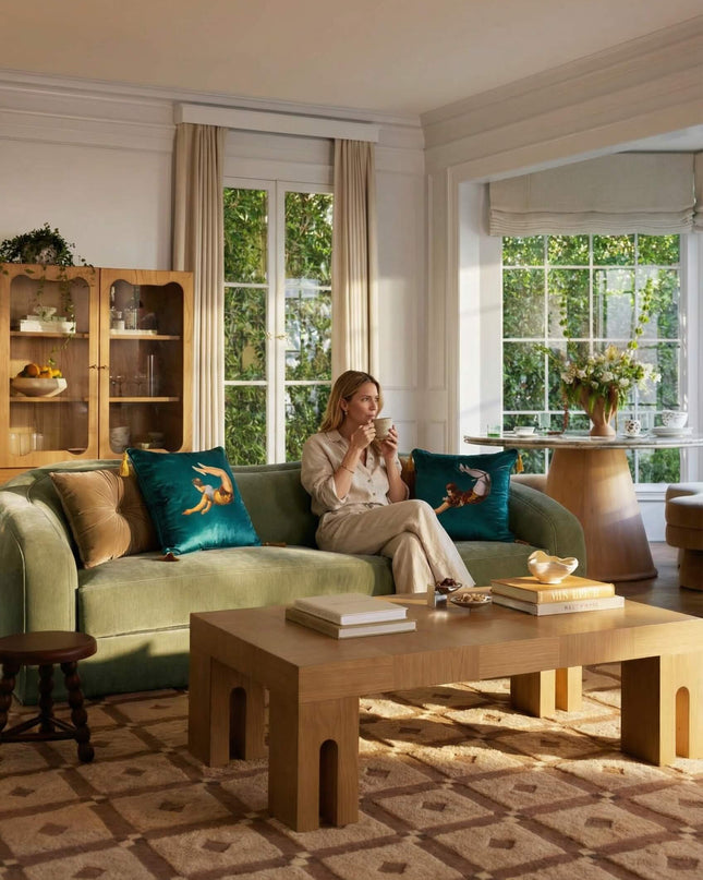 Trapeze Boy Velvet Cushion Lush Meadow  Blue Green