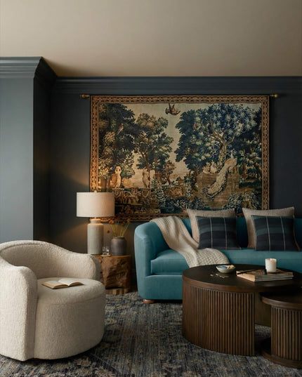 17th-Century Flemish Verdure Tapestry- Peacock & Fountain Verdure