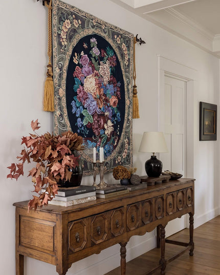 French Rococo Royal Flowers Belgian Jacquard Dark Tapestry Wall Hanging