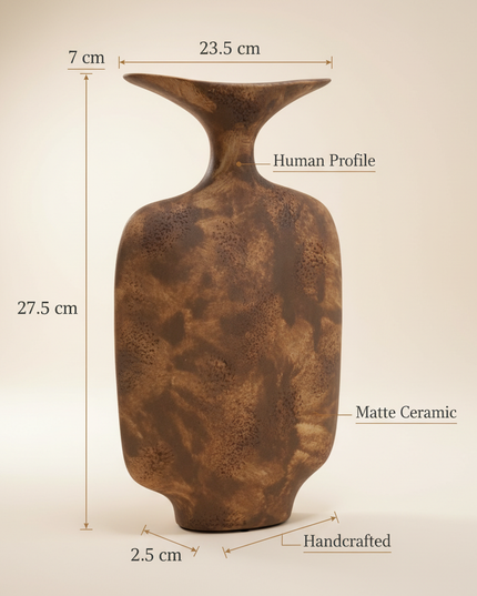 Brown Ceramic Vase with Dimensions
