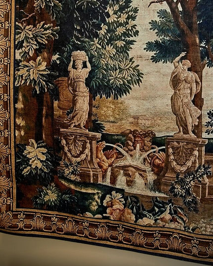 17th-Century Flemish Verdure Tapestry- Peacock & Fountain Verdure