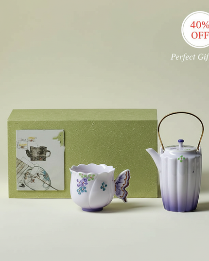 Good Lucky Butterfly Ceramic Tea Set - Handcrafted Japanese Teapot & Cup Gift Set