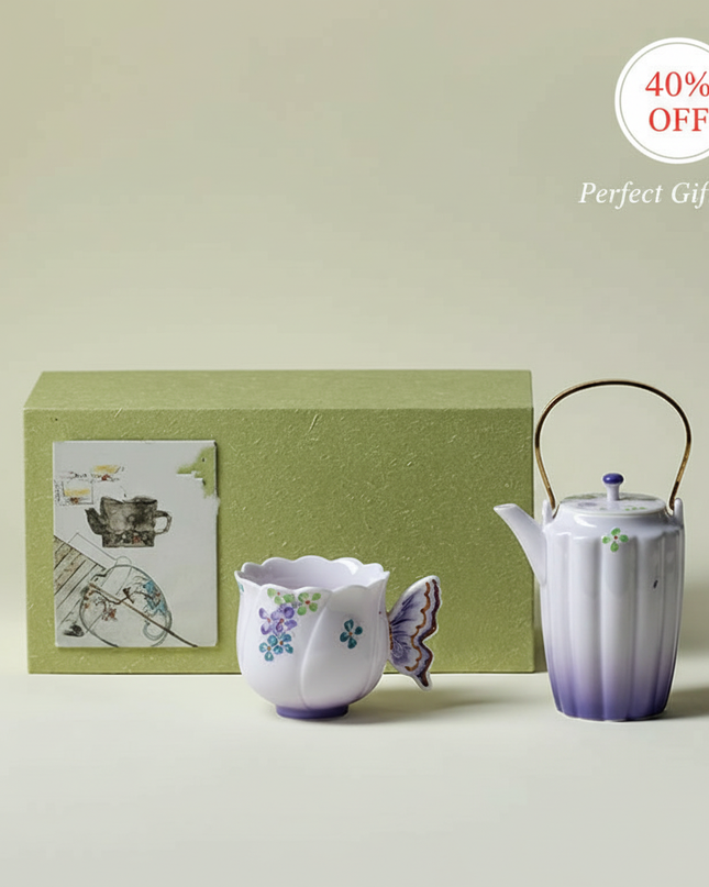 Good Lucky Butterfly Ceramic Tea Set - Handcrafted Japanese Teapot & Cup Gift Set