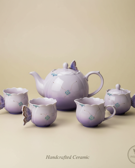 Good Lucky Butterfly Ceramic Tea Set - Handcrafted Japanese Teapot & Cup Gift Set