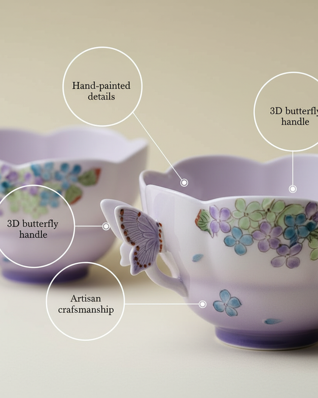 Good Lucky Butterfly Ceramic Tea Set - Handcrafted Japanese Teapot & Cup Gift Set