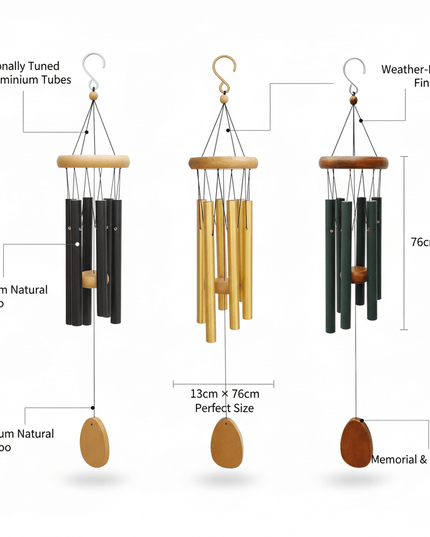 Wood Bamboo Metal Memorial Wind Chime - Gold & Green