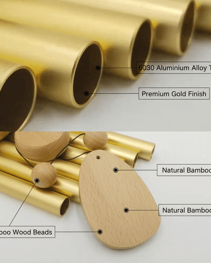Wood Bamboo Metal Memorial Wind Chime - Gold & Green