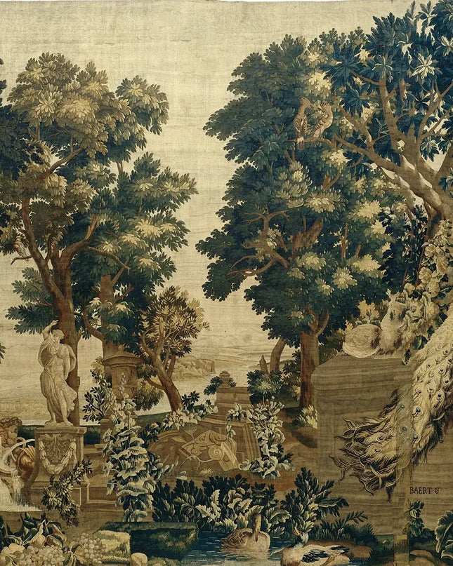 17th Century Verdure  Handmade Peacock Roman Garden Print Tapestry