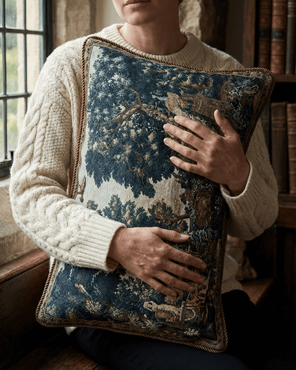 17th-Century Flemish Verdure Tapestry Cushion - Peacock & Fountain