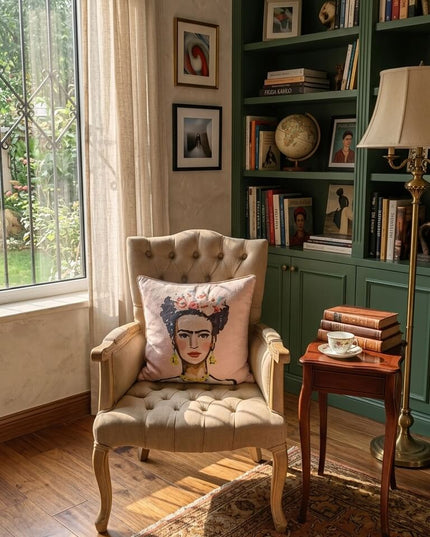 Frida Kahlo Pink Chenille Pillow Cushion