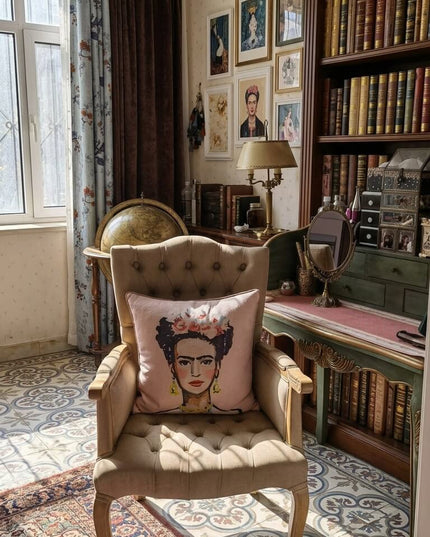 Frida Kahlo Pink Chenille Pillow Cushion