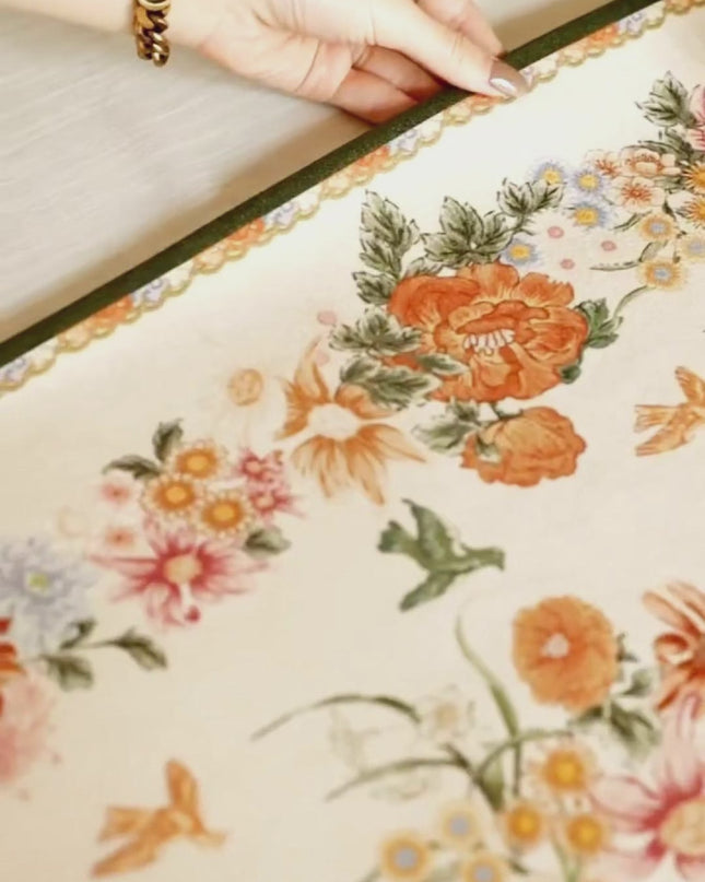Christmas Camellia & Bird Cashmere Table Runner