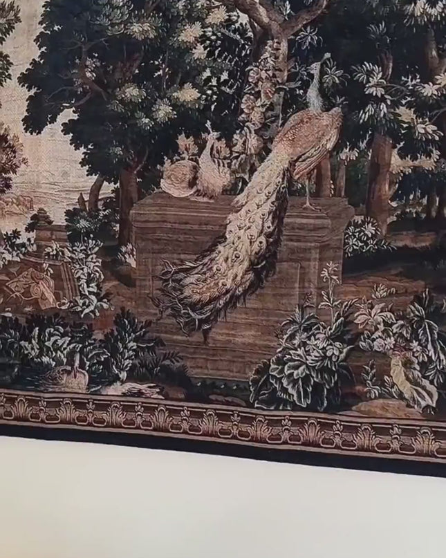 17th Century Verdure  Handmade Peacock Roman Garden Print Tapestry
