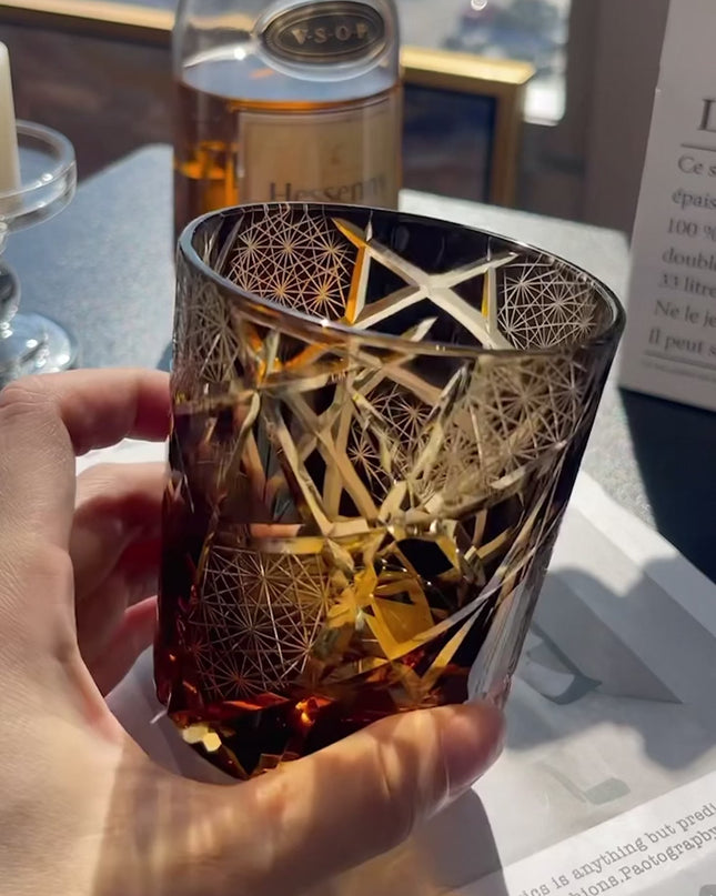 Edo Kiriko Amber Crystal Tumbler-Twilight of the Gods