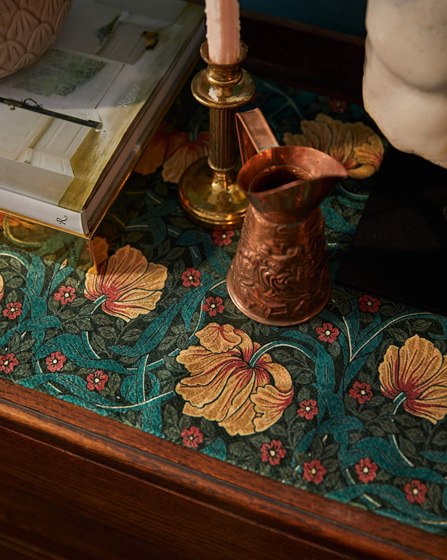 William Morris Pimpernel Embroidered Chenille Table Runner | HeartCraft