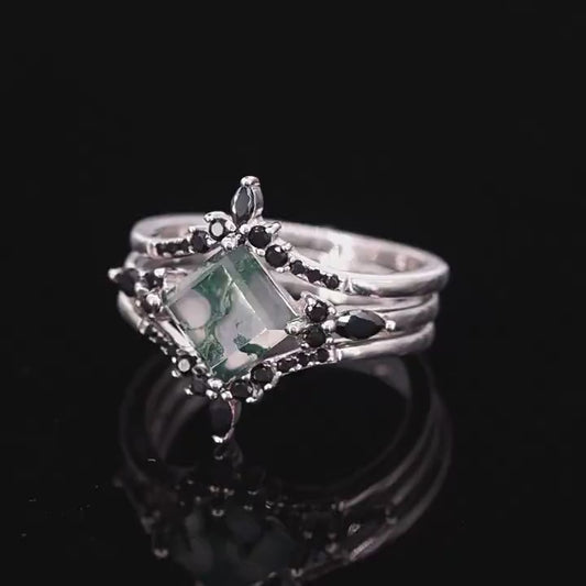 Natural Moss Agate Calm Stone Ring Set