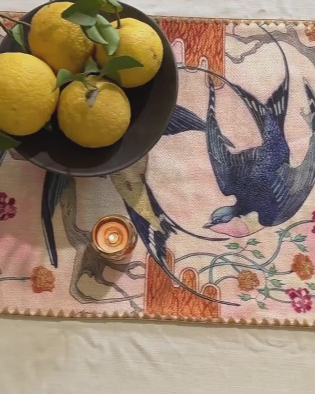 Hand Painted Tasseled Flying Geese Vintage Entryway Table Runner