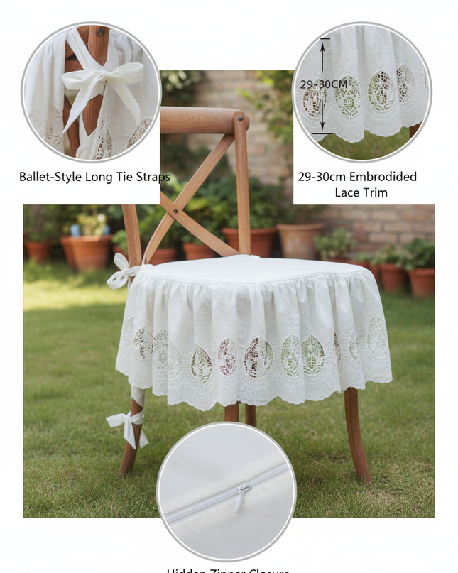 Retro Lace Ballet Bow Chair Cushion Details - Garden Background