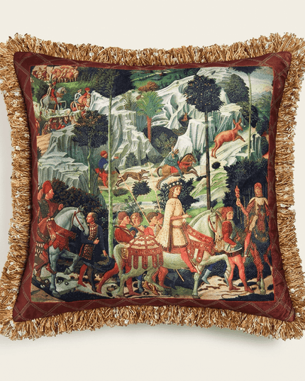 Renaissance Velvet Fringe Tapestry Cushion - Benozzo Gozzoli