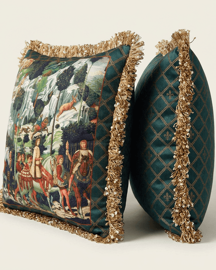 Renaissance Velvet Fringe Tapestry Cushion - Benozzo Gozzoli