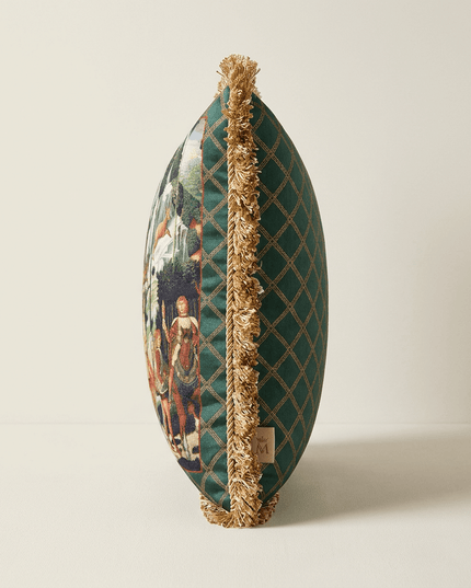 Renaissance Velvet Fringe Tapestry Cushion - Benozzo Gozzoli