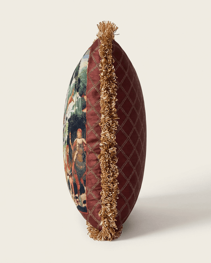 Renaissance Velvet Fringe Tapestry Cushion - Benozzo Gozzoli