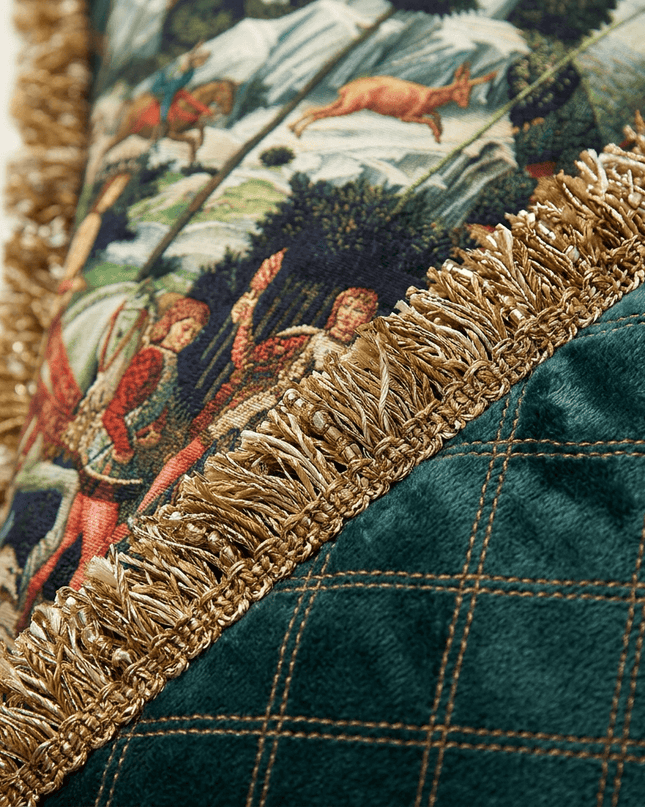 Renaissance Velvet Fringe Tapestry Cushion - Benozzo Gozzoli