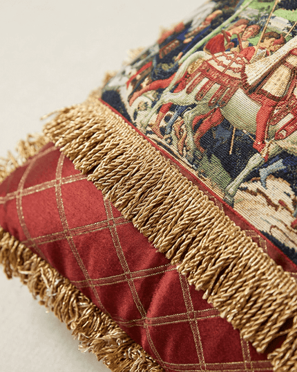 Renaissance Velvet Fringe Tapestry Cushion - Benozzo Gozzoli