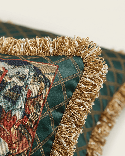 Renaissance Velvet Fringe Tapestry Cushion - Benozzo Gozzoli
